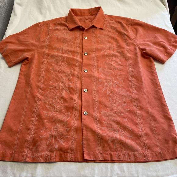 Tommy Bahama 100% Silk Maui Border Shirt Button Up Orange Coral Men’s XL - Picture 3 of 11